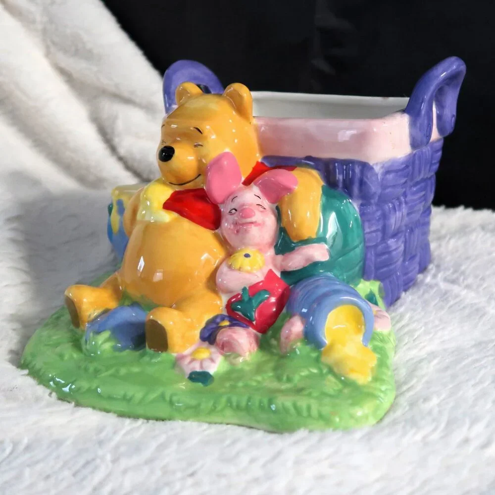 2000 Disney Winnie the Pooh & Piglet Ceramic Flower Vase Planter